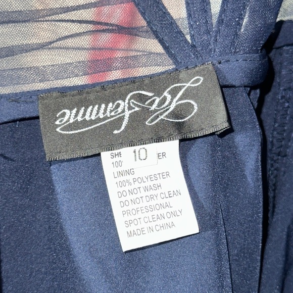 La Femme Navy Blue Illusion A-Line Tulle BallGown Dress Womens 10 - Picture 5 of 8